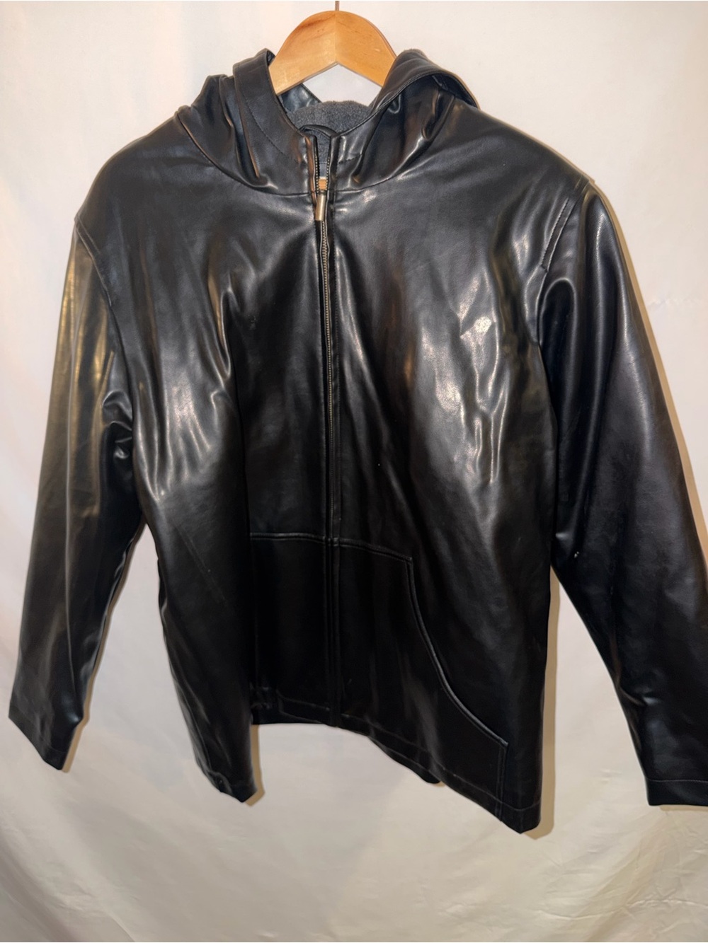 kathy ireland Black Faux Leather Hooded Zip Jacket